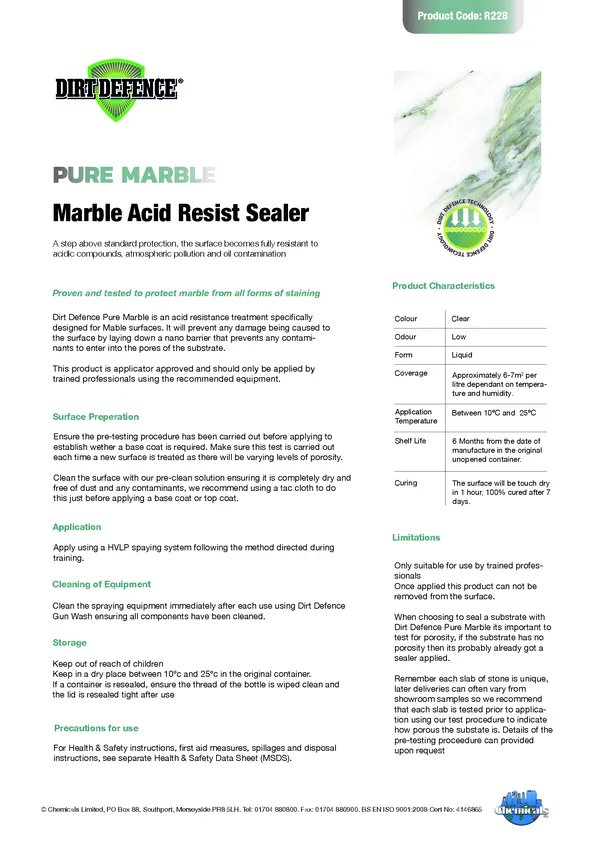 Dirt Defence Pure Marble Datasheet PDF 